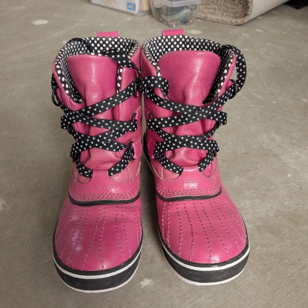 Pink Sorel Boots with Polka Dot Laces